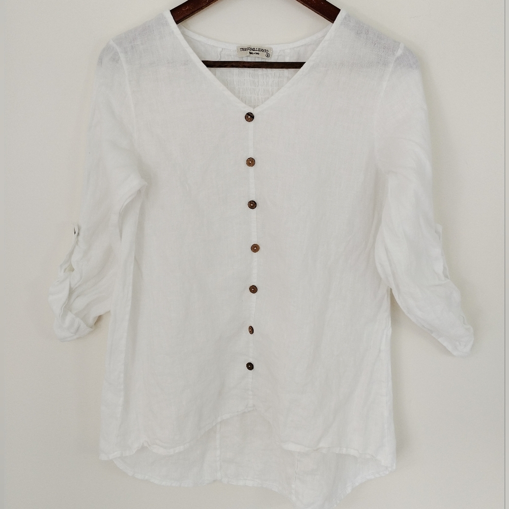 Terzo Millenio 100% Linen Top Relaxed White Size Small